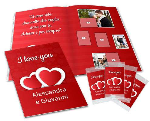 personalized love story themed sticker album opened with sticker packets