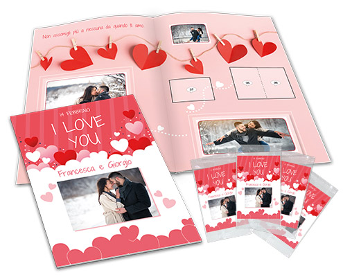 personalized love story themed sticker album opened with sticker packets
